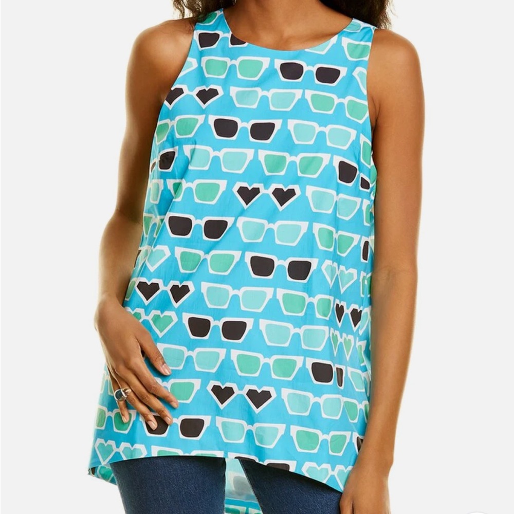 Tyler Boe Blue Teal Sunglasses Print Sleeveless Top